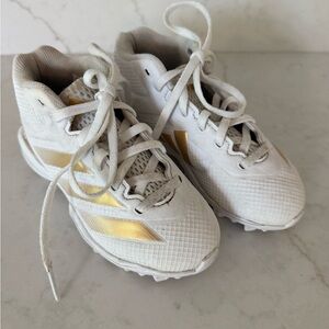 Kids White and Gold Adidas Cleats